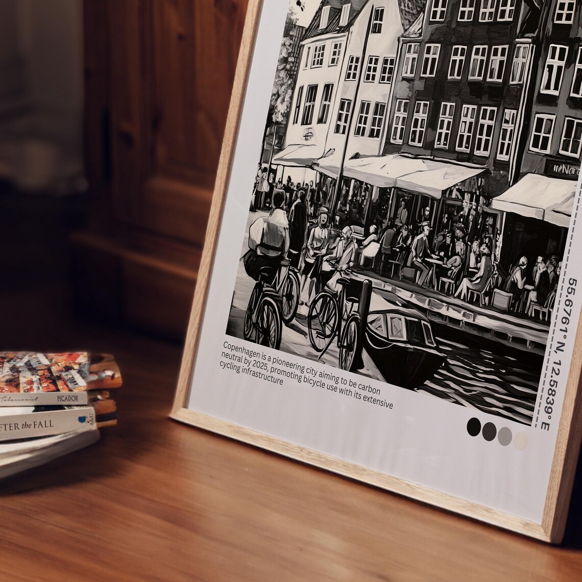 Copenhagen Denmark Black and White Nyhavn Canal Travel Poster - Image 5