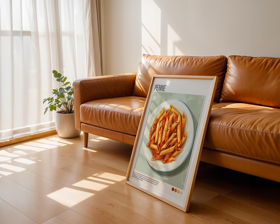 Penne Pasta Tube Noodles Italian Dish Illustrated Kitchen Poster - Image 5