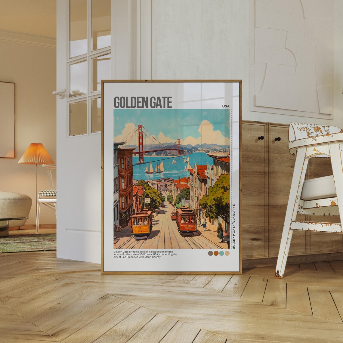Golden Gate Bridge Cable Cars Hill Retro San Francisco Poster - Image 4