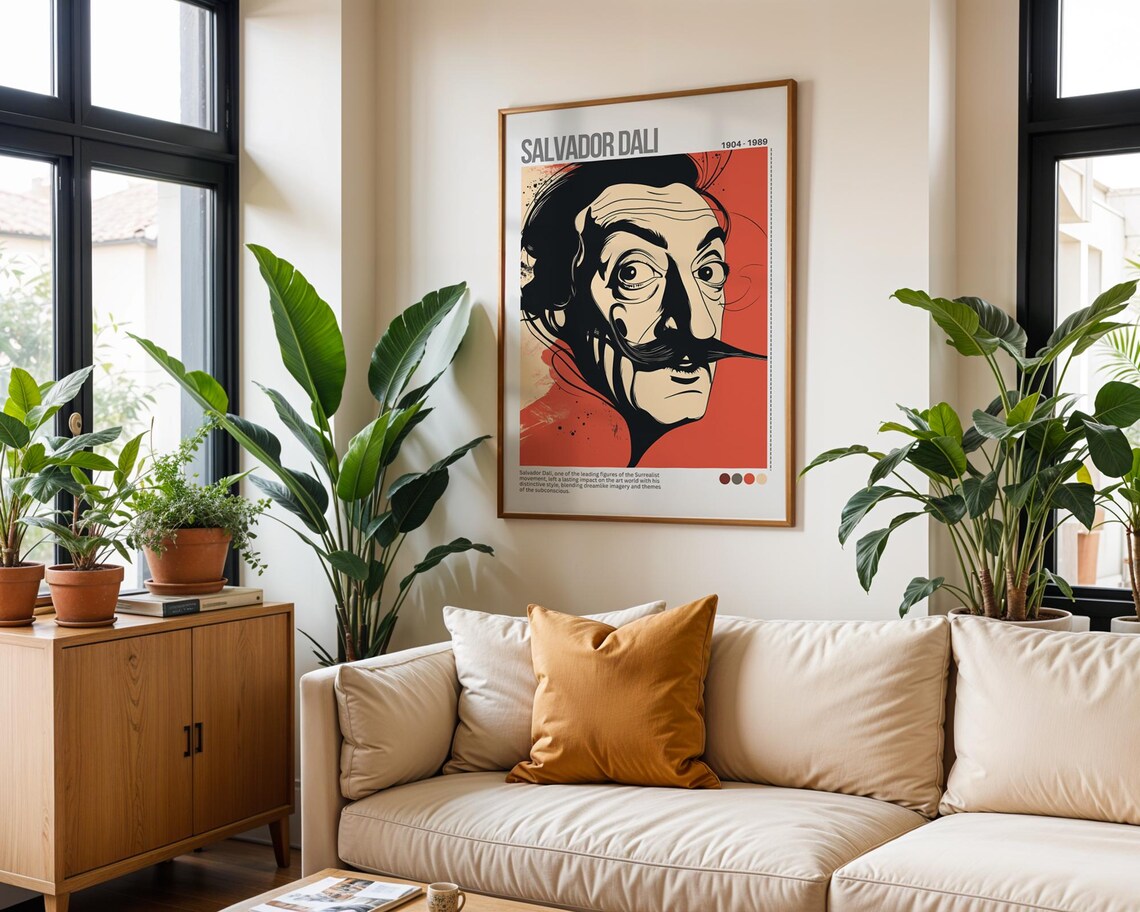 Salvador Dali Portrait Surrealist Artist Red Background Poster - Image 4