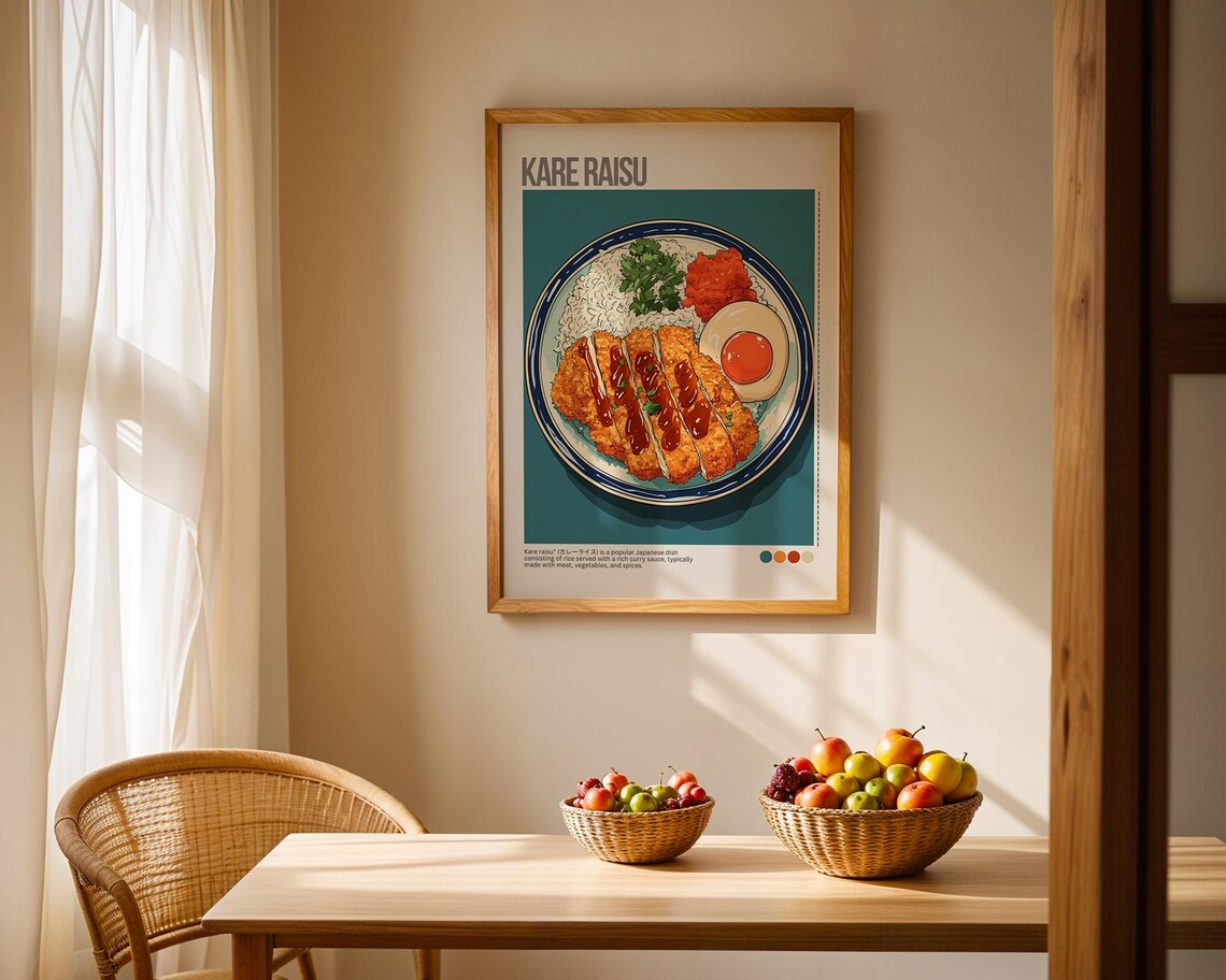Kare Raisu Japanese Curry Rice Tonkatsu Egg Illustrated Poster - Image 3