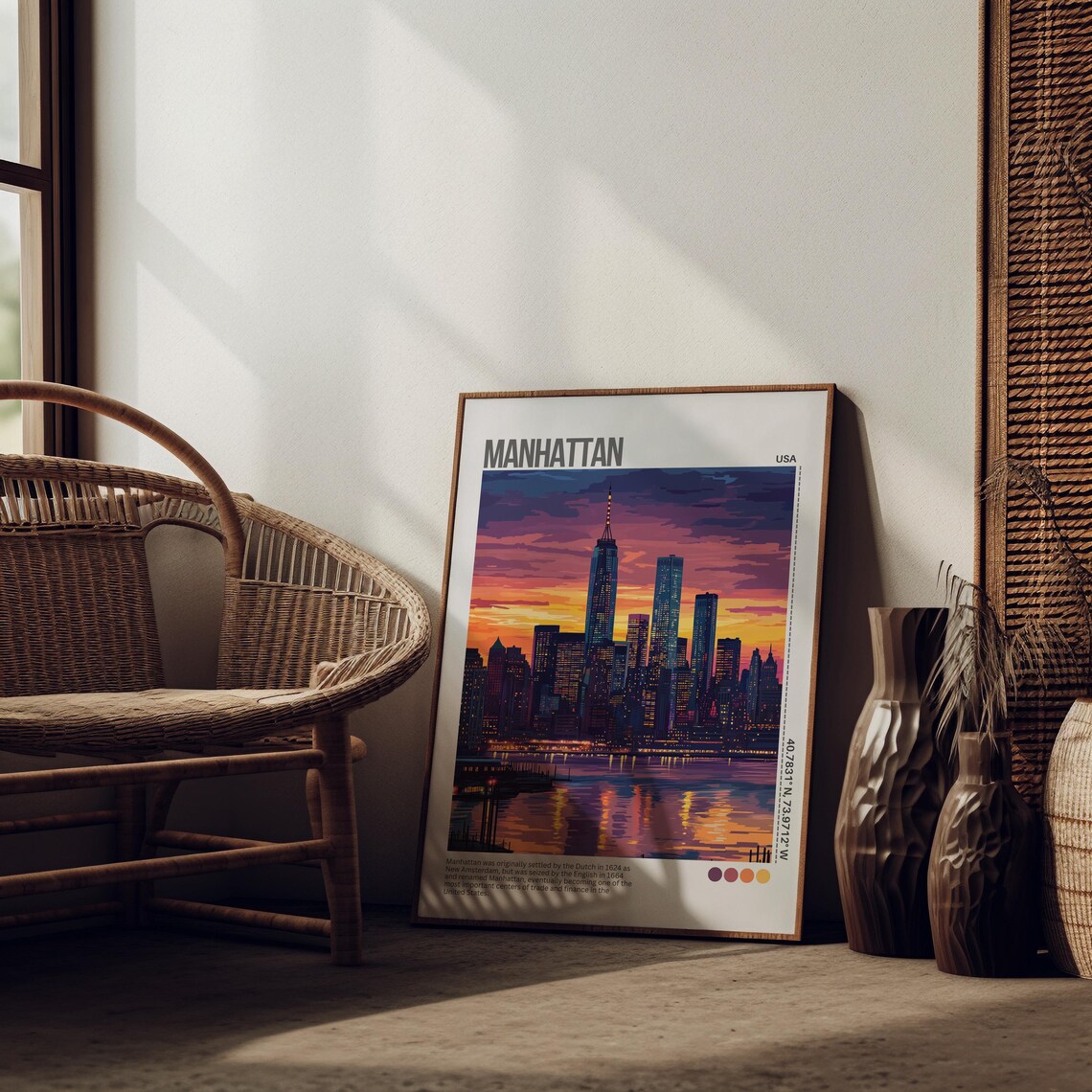 New York City Print Retro Manhattan City Skyline Poster Empire State Skyscraper Wall Art Vintage Travel Decor Travel City Poster - Image 4