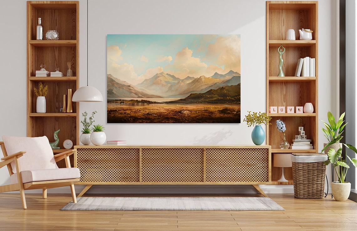 Vintage Mountain Valley Morning Light Antique Landscape Art Poster - Image 3