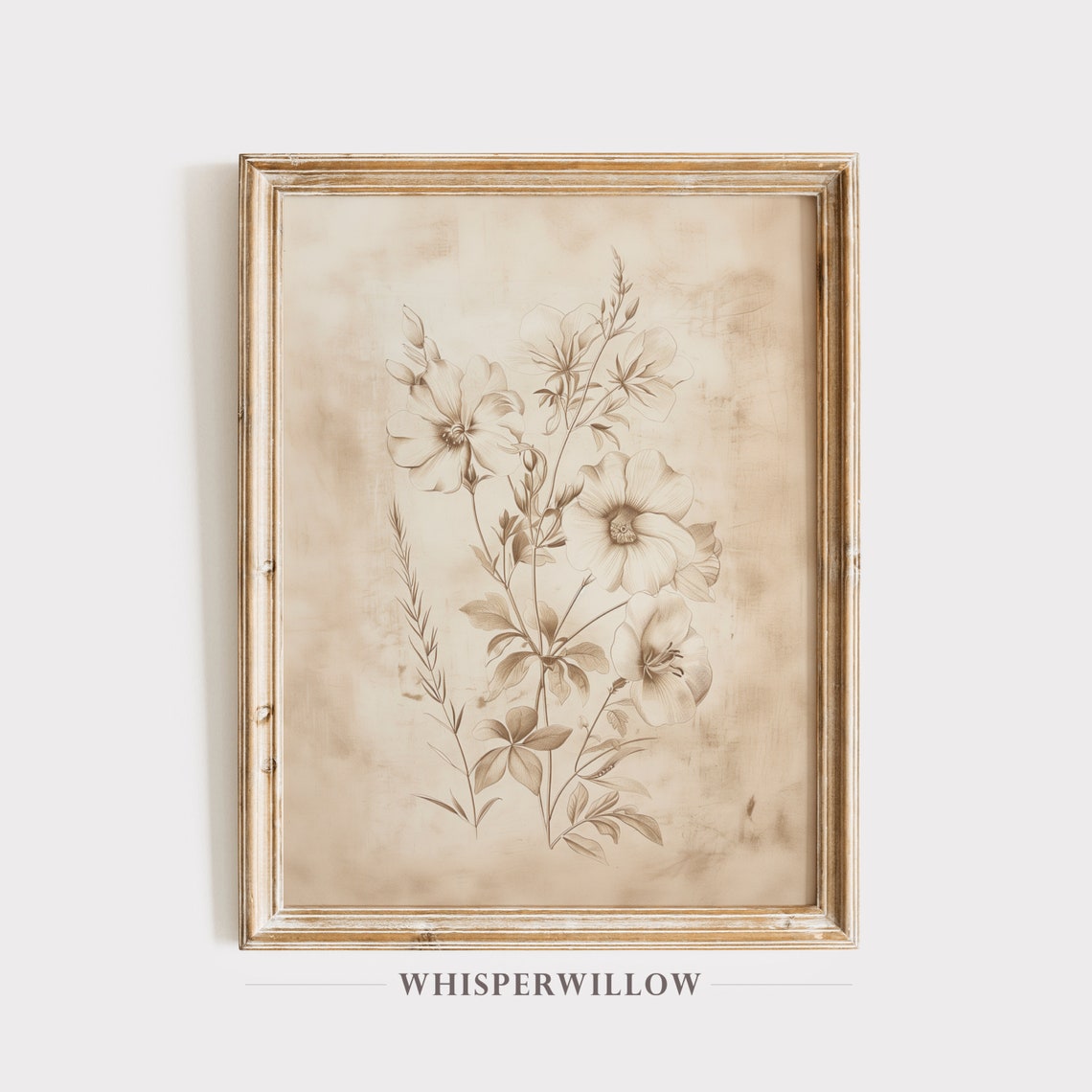 Sepia Vintage Wildflower Botanical Sketch Antique Floral Art Poster