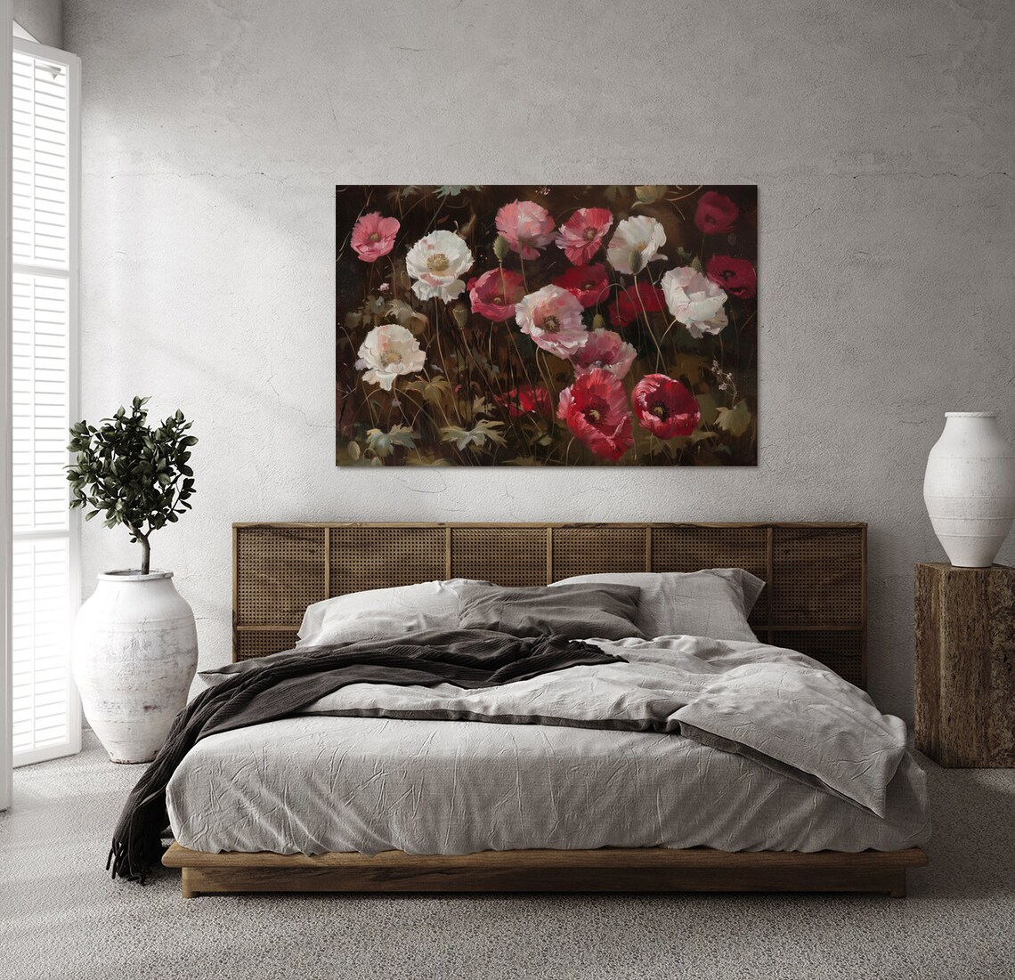 Pink Red And White Poppies On Dark Moody Floral Oil Painting Poster - Image 5