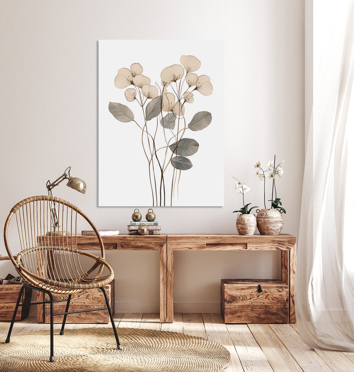 Minimalist Eucalyptus Stems Neutral Tones Botanical Art Poster - Image 3