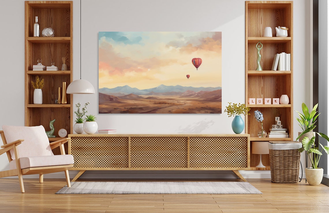 Red Hot Air Balloons Desert Valley Sunset Layered Mountain Poster - Image 4