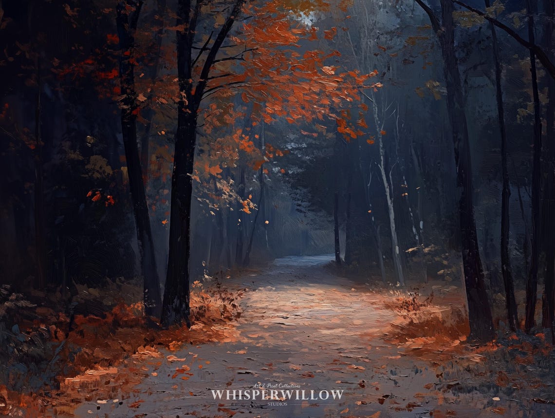 Autumn Forest Shadow Pathway Painting Moody Fall Trail Poster - Image 6