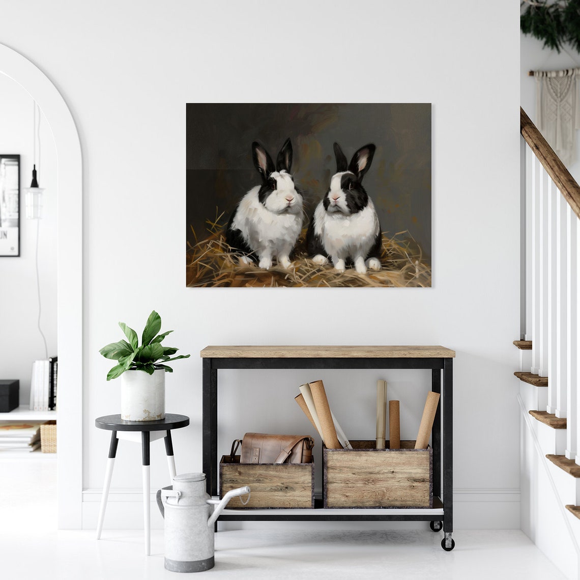 Two Dutch Rabbits in Straw Vintage Black and White Bunny Poster - Image 5