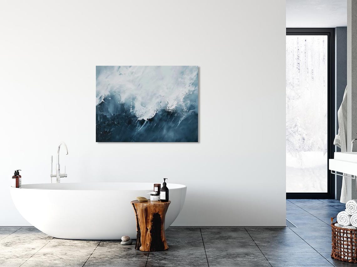 Abstract Ocean Wave Crashing Deep Blue Modern Art Piece Poster - Image 5