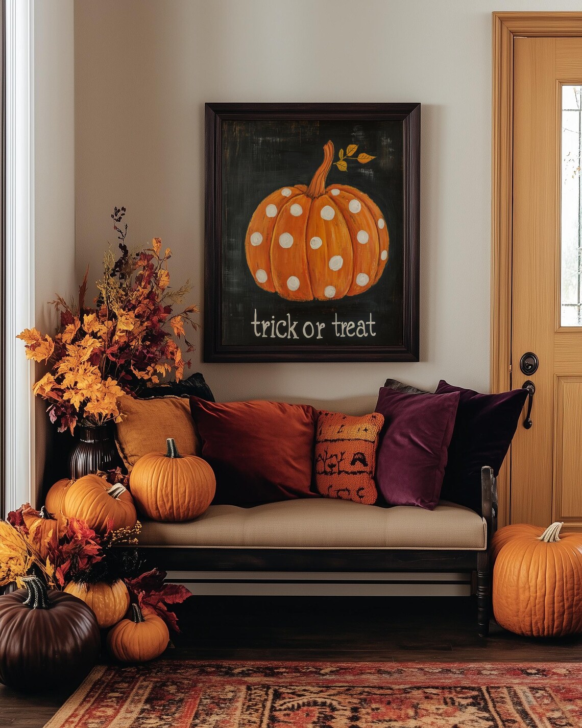 Polka Dot Pumpkin Trick or Treat Painting Cute Halloween Poster - Image 2