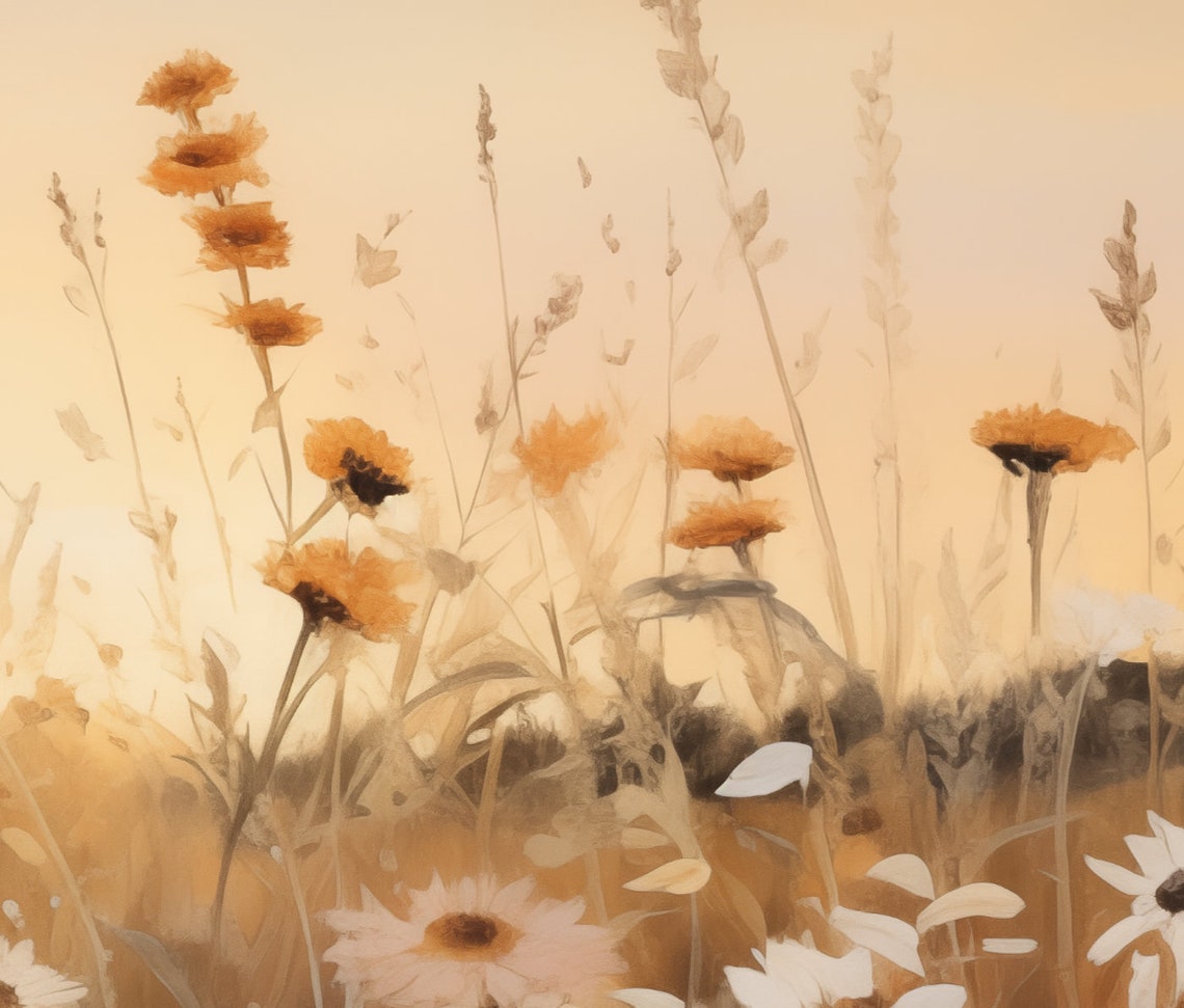 White and Orange Wildflowers Golden Sunset Meadow Floral Poster - Image 6