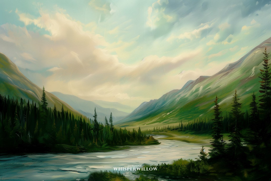 Mountain River Valley Pine Forest Wilderness Vintage Landscape Poster - Image 6