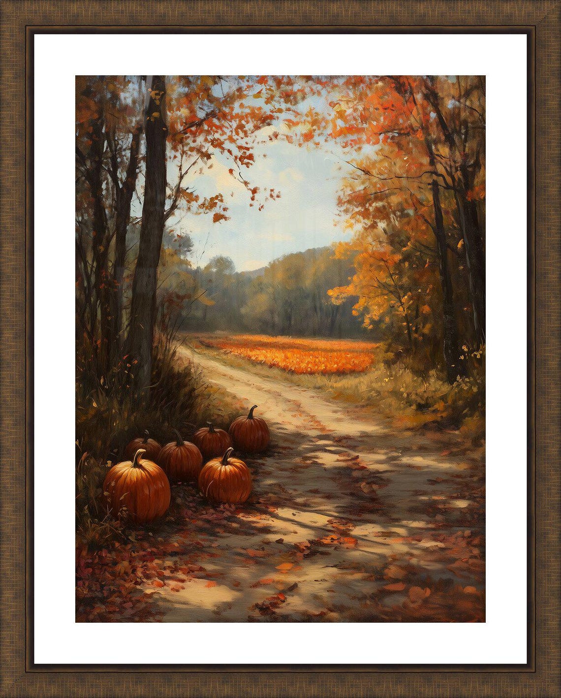 Pumpkin Lined Autumn Woodland Path Fall Foliage Vintage Poster - Image 2