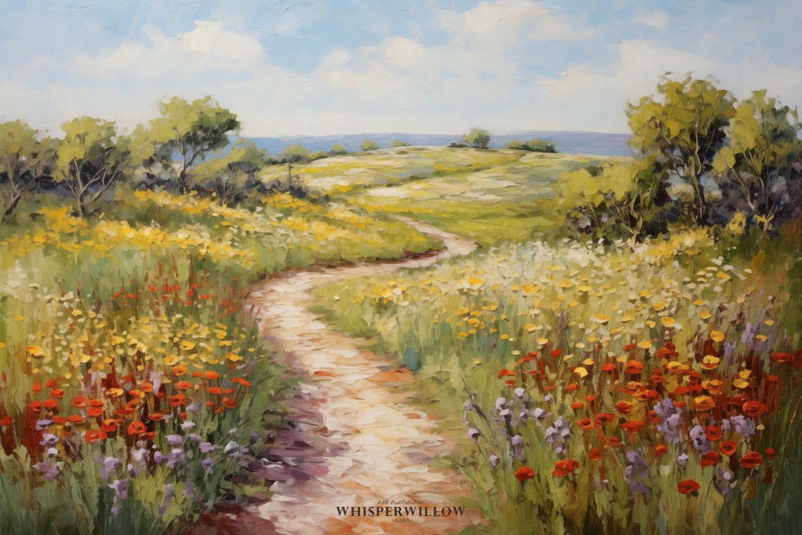 Colorful Wildflower Valley Winding Stone Path Spring Meadow Poster - Image 6