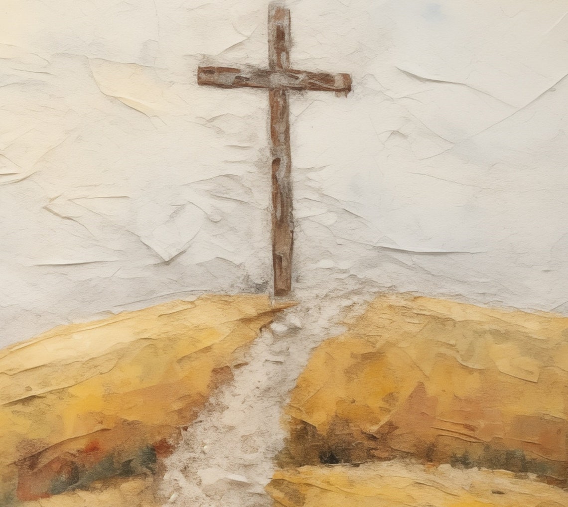 Cross on Golden Hill Christian Faith Walk Prayer Path Art Poster - Image 5