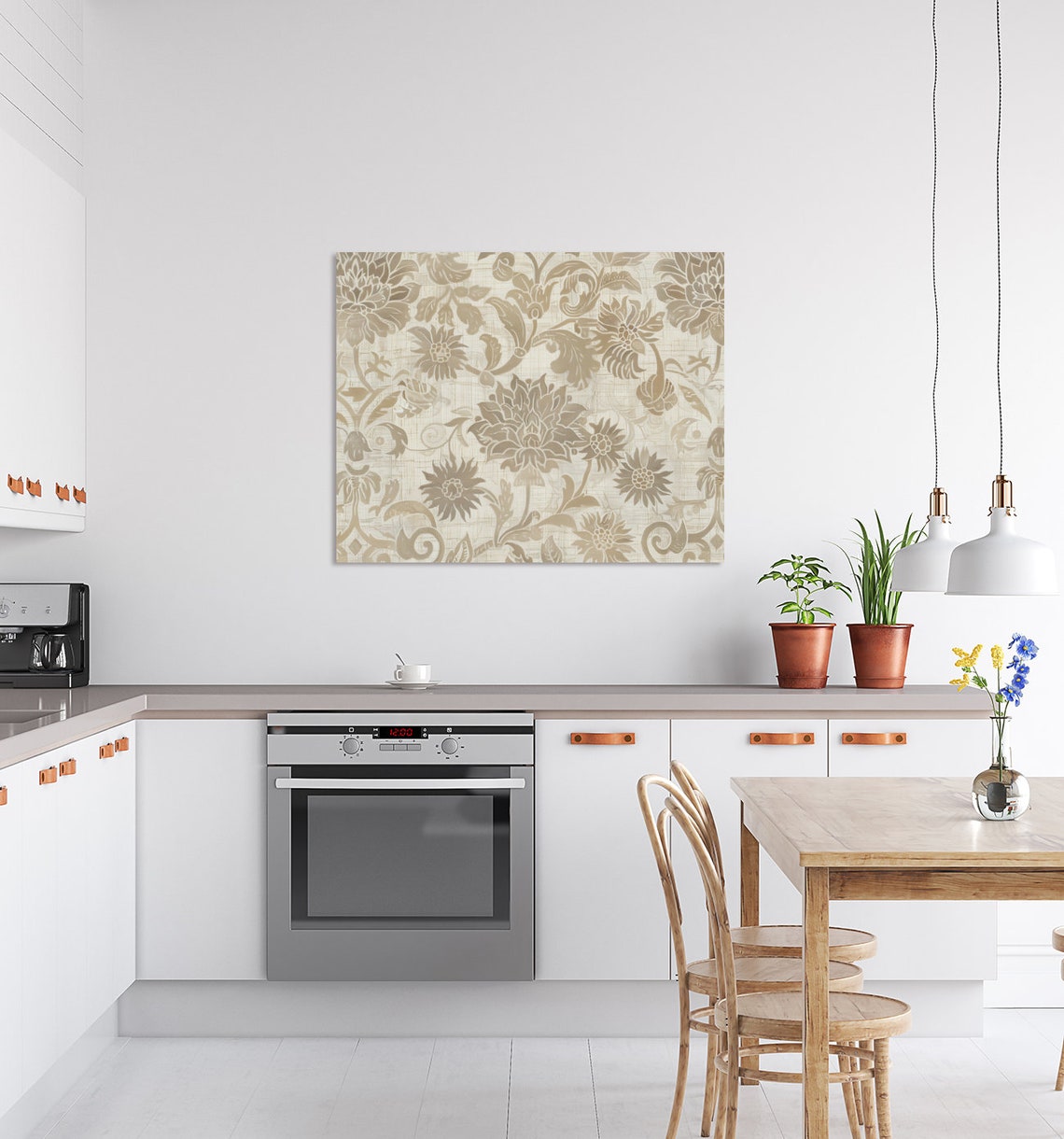 Beige Ivory Damask Floral Pattern Elegant Textile Style Poster - Image 2
