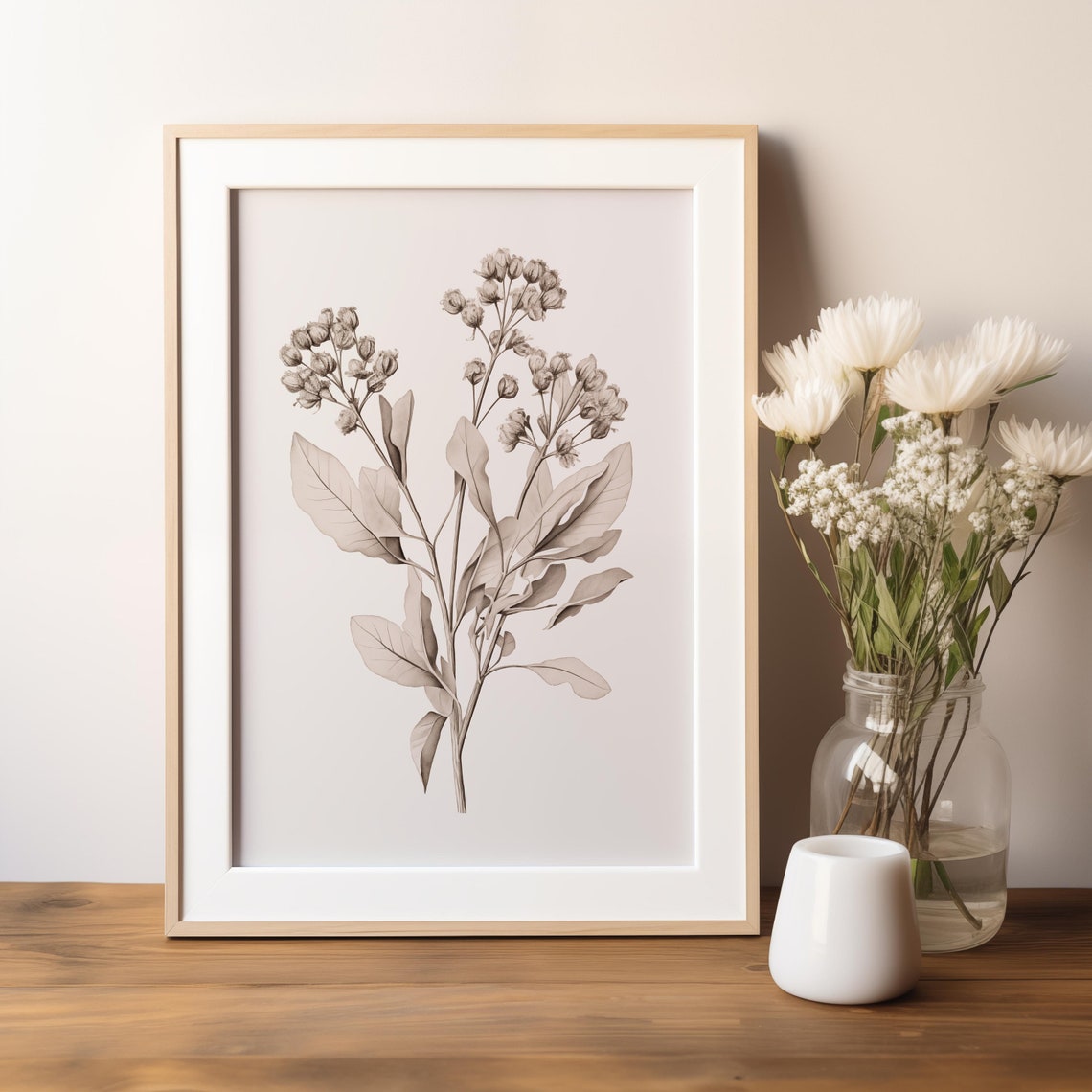 Sepia Flowering Branch Botanical Sketch Antique Foliage Study Poster - Image 2