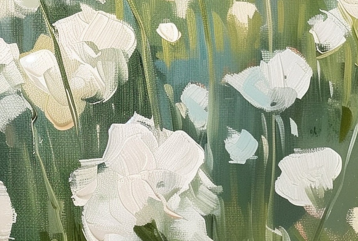 White Wildflower Meadow Impressionistic Floral Field Painting Poster - Image 6