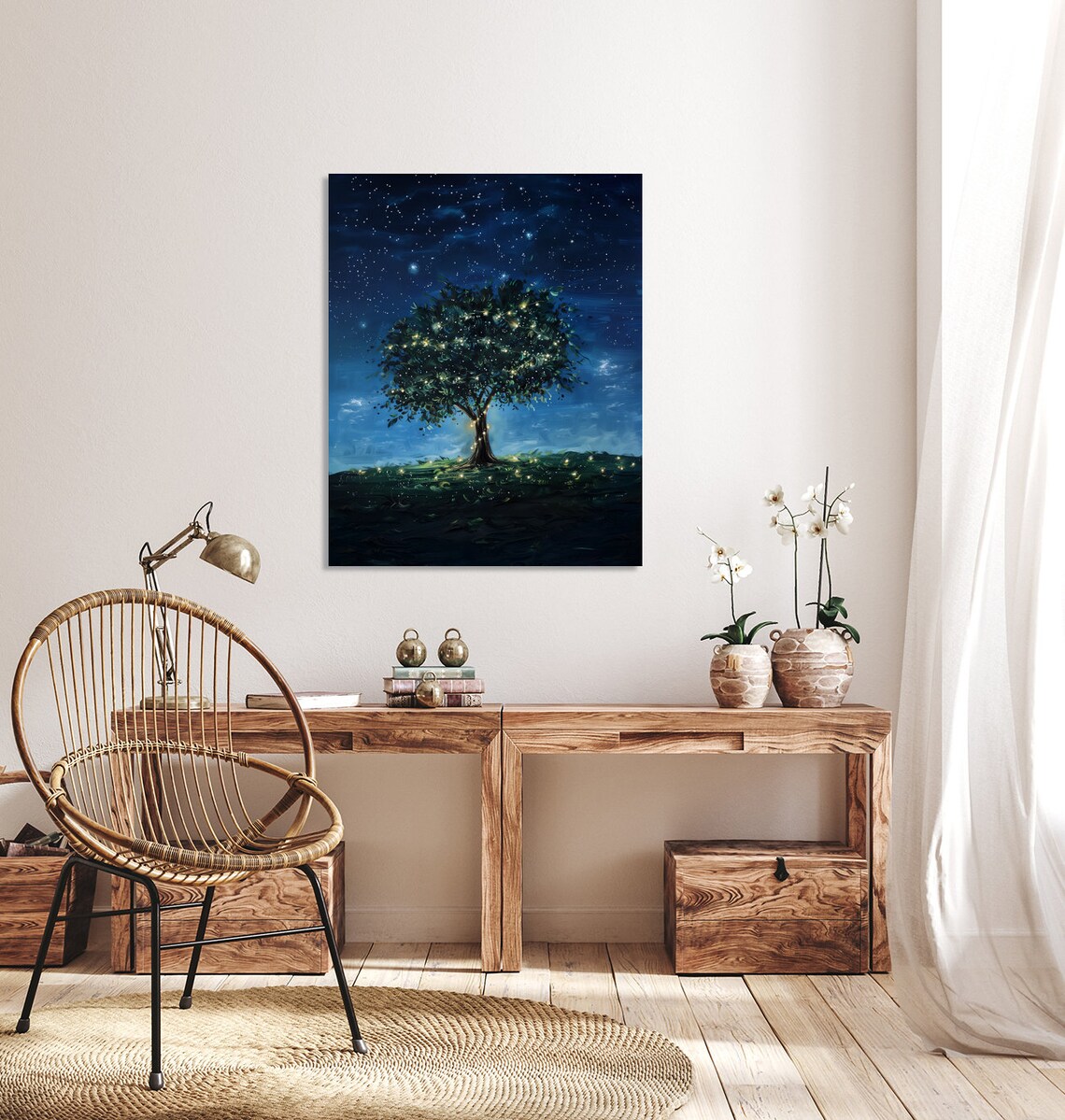 Midnight Stars Twinkle Lights Tree Art Print - Image 2