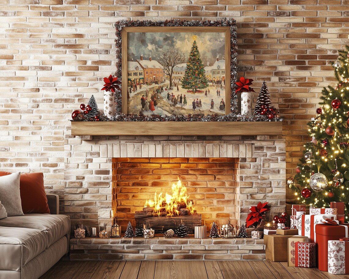Vintage Winter Village Scene, Christmas Tree Travel Poster - Image 5