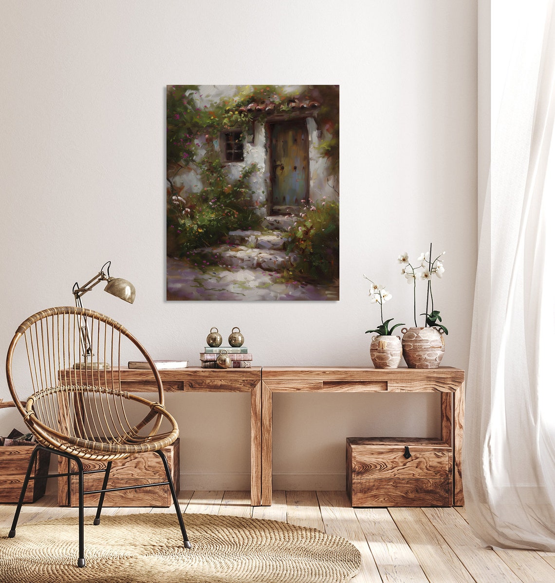 Rustic Old Cottage Door with Climbing Flowers Vintage Painting Poster - Image 5