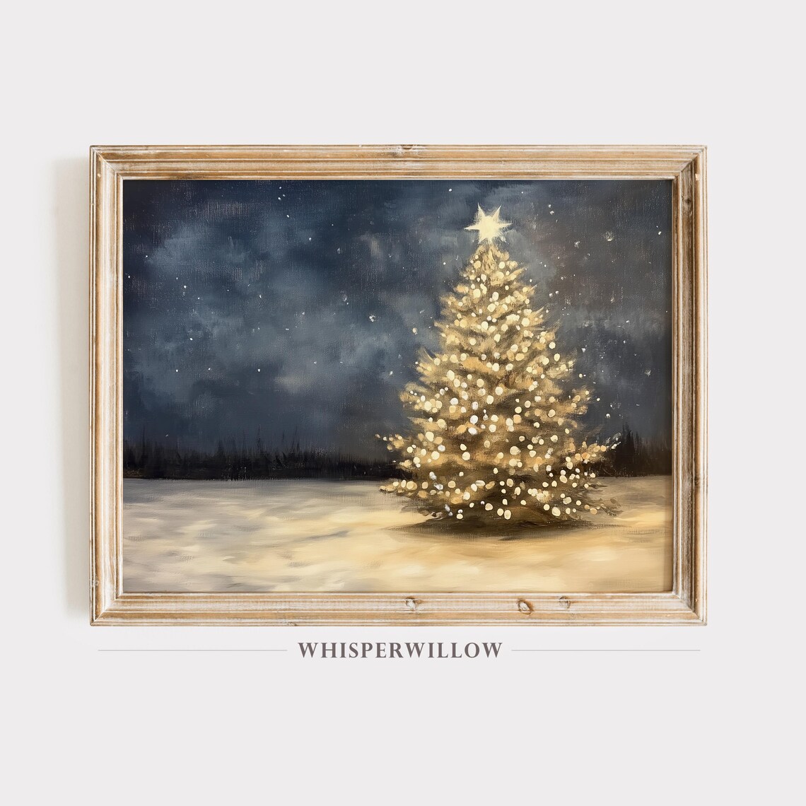 Glowing Christmas Tree Under Starry Sky Art Print