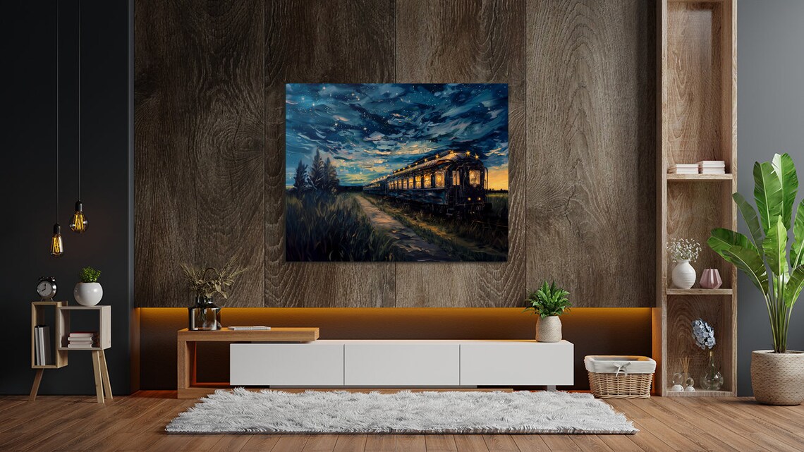 Glowing Vintage Train Parked Beneath a Starry Night Sky Poster - Image 4