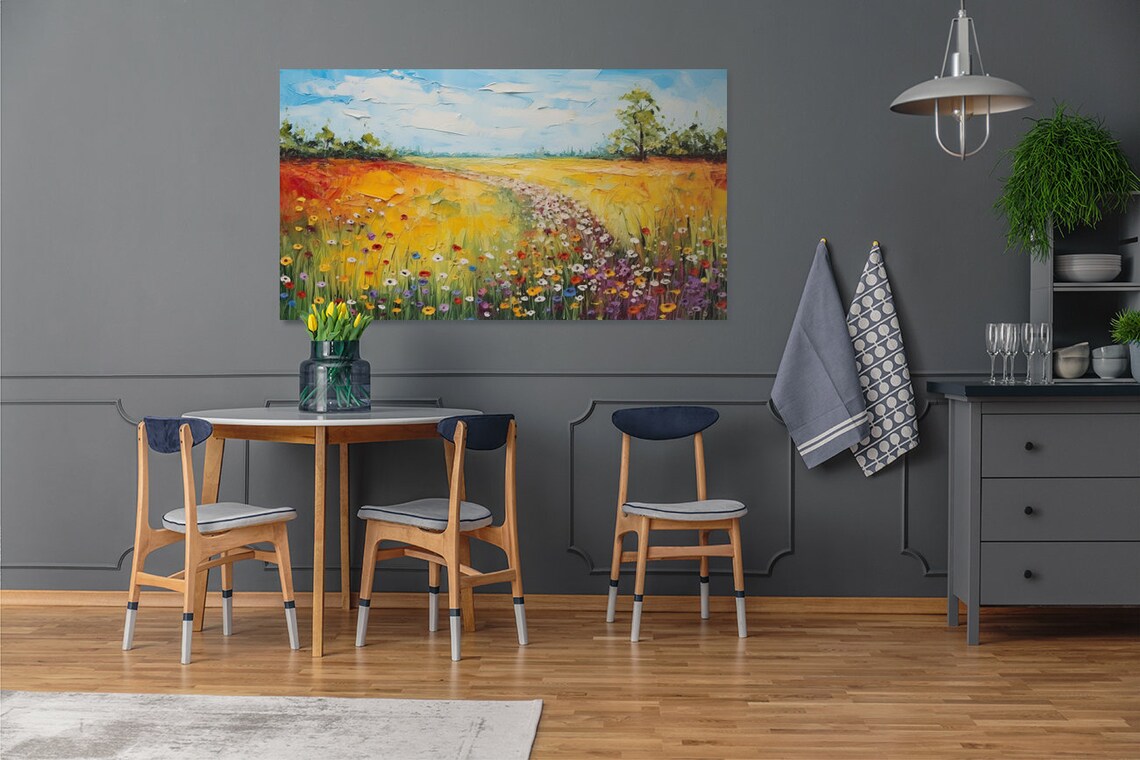 Golden Wildflower Meadow Impasto Oil Painting Summer Field Poster - Image 4