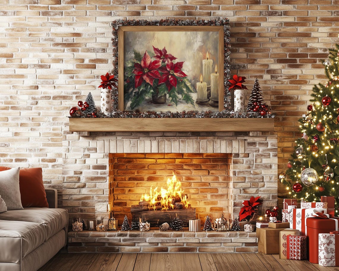 Poinsettia Bouquet with Three Glowing Candles Christmas Poster - Image 4