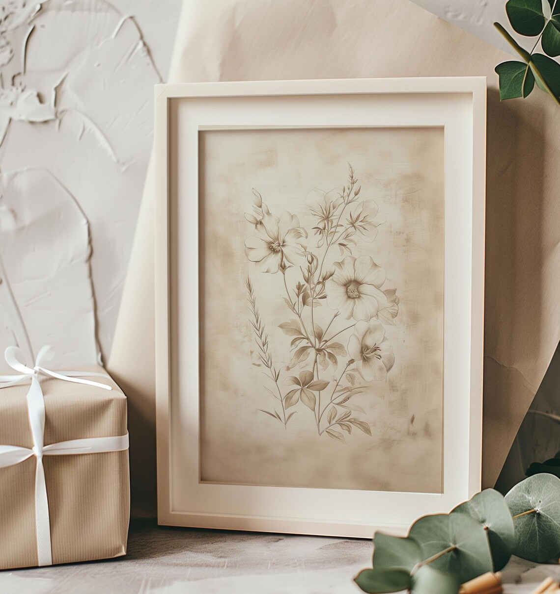 Sepia Vintage Wildflower Botanical Sketch Antique Floral Art Poster - Image 3