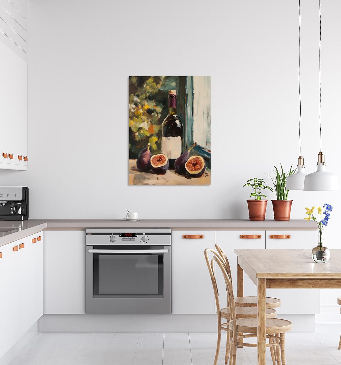 Red Wine Bottle with Fresh Figs Still Life Vintage Painting Poster - Image 4