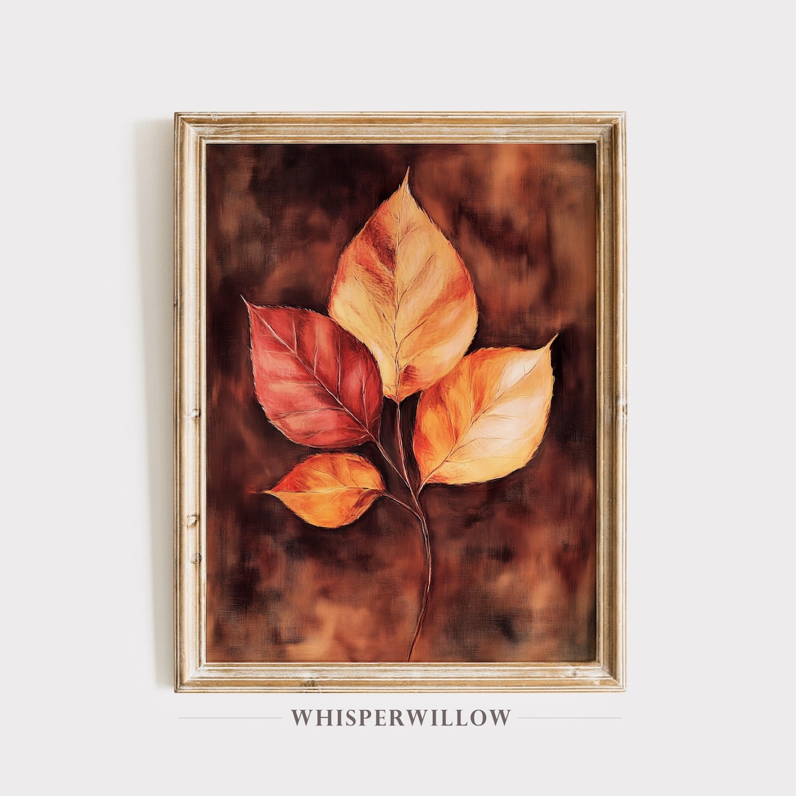 Autumn Leaves Branch in Fiery Red and Gold Fall Nature Art Poster