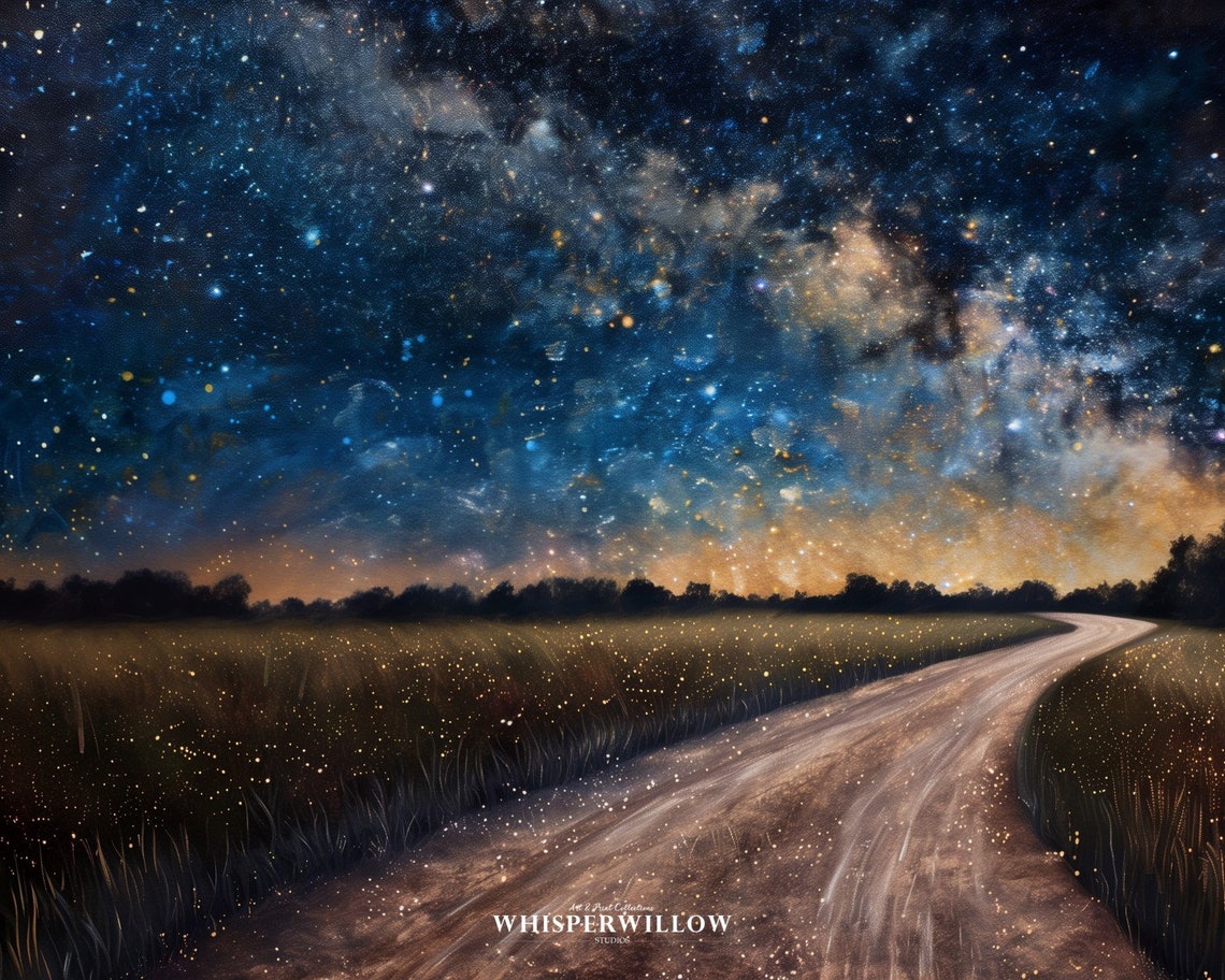Starry Milky Way Night Sky Painting Country Road Stars Poster - Image 6