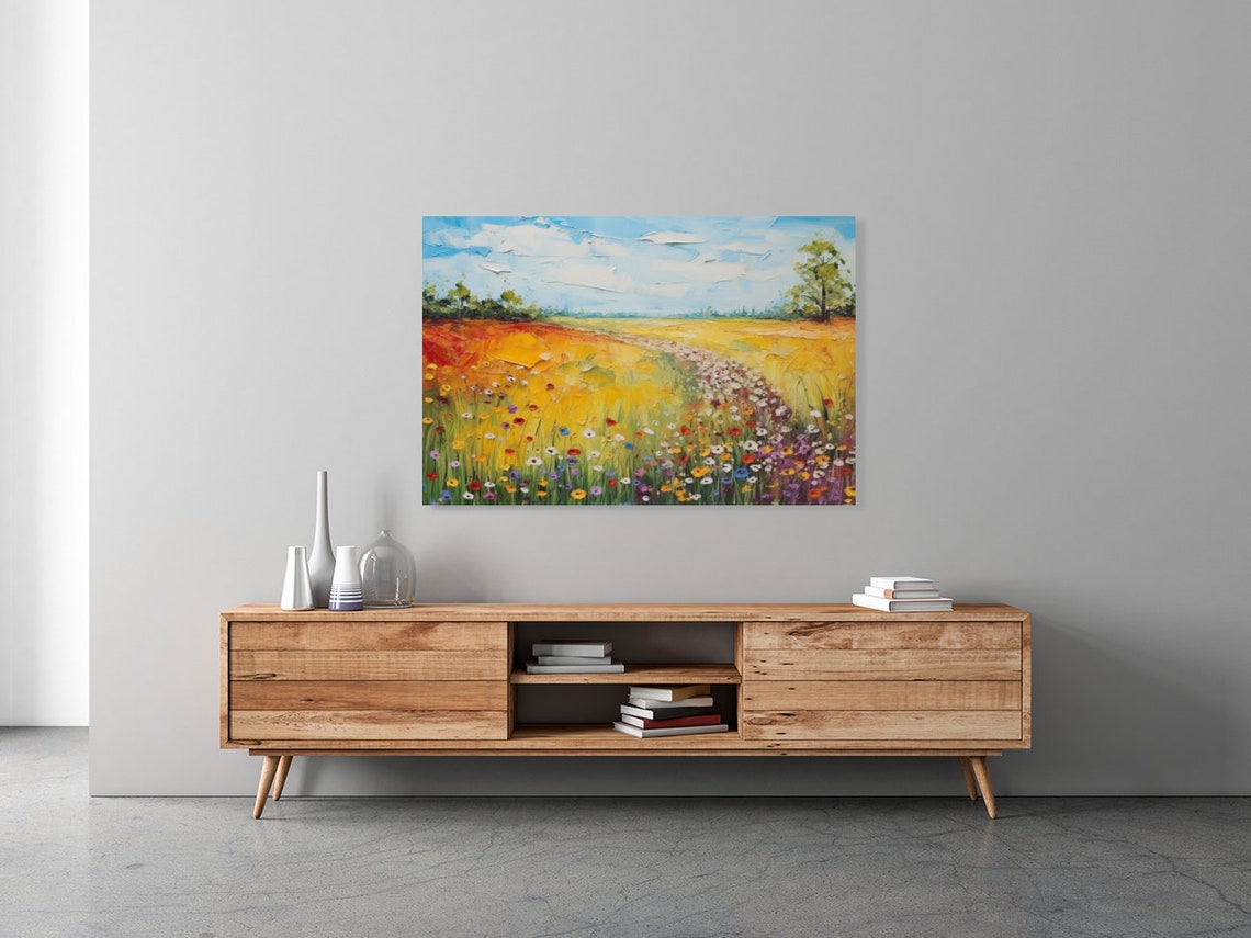 Golden Wildflower Meadow Impasto Oil Painting Summer Field Poster - Image 3