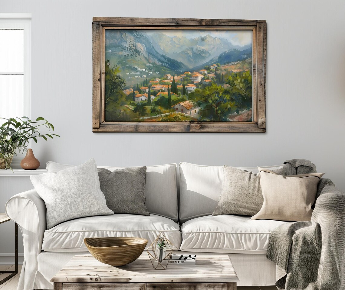 Antique Greek Mountains Oil Painting Print, Europe Decor - Image 4