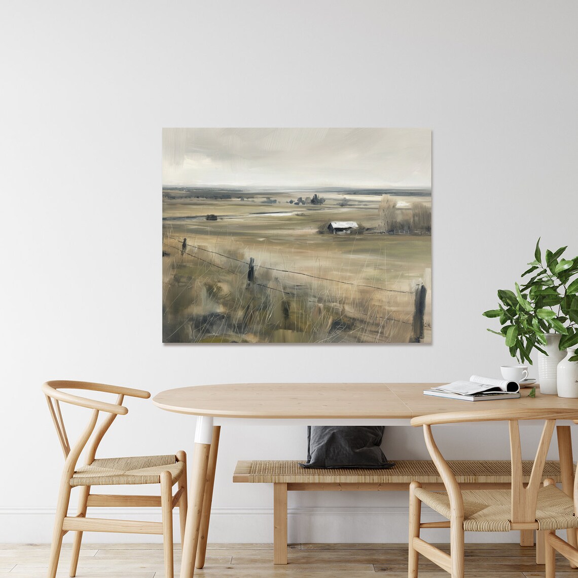 Misty Autumn Prairie Barn and Fence Line Vintage Landscape Poster - Image 2