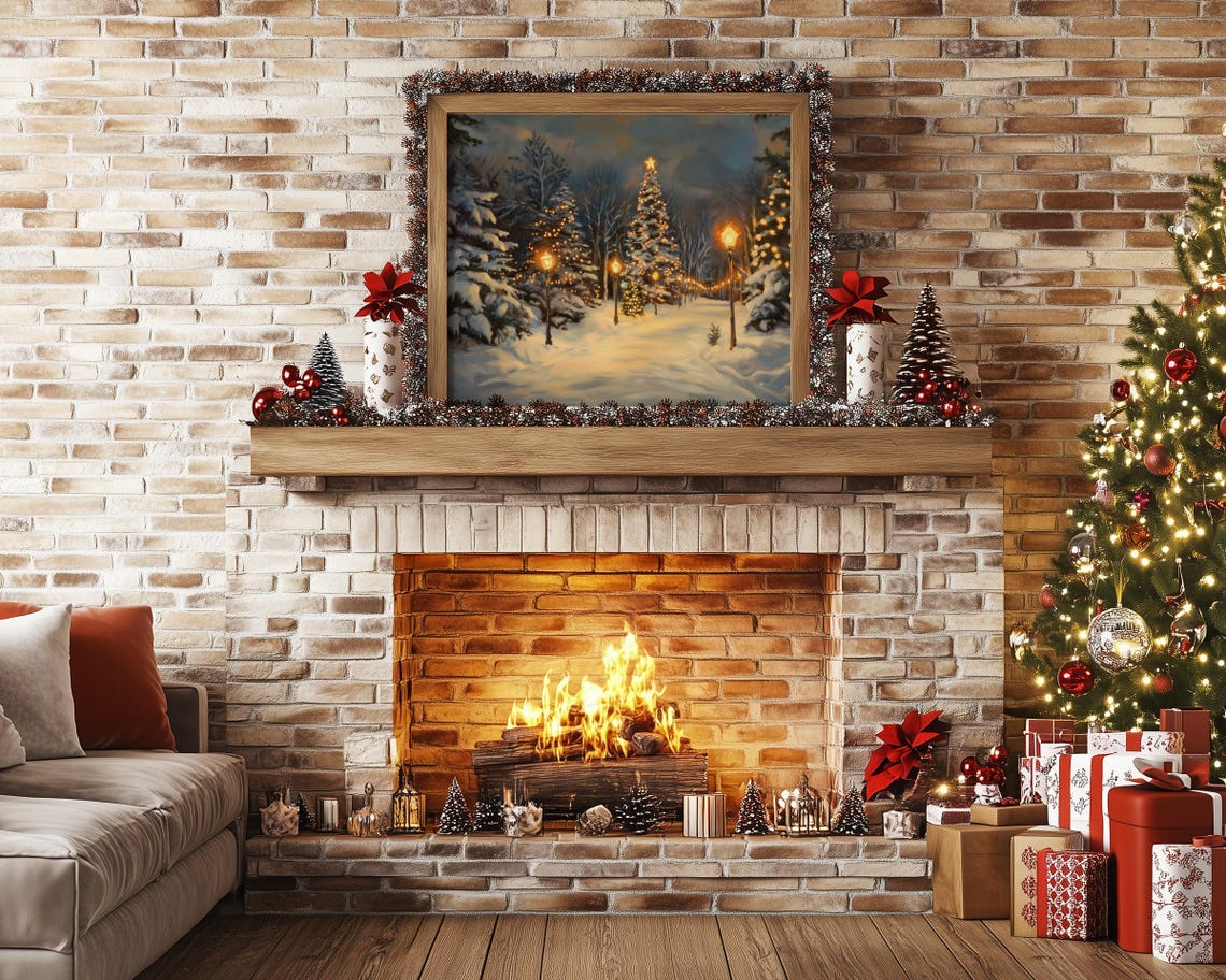 Snowy Christmas Park with Glowing Lit Trees on a Winter Night Poster - Image 5
