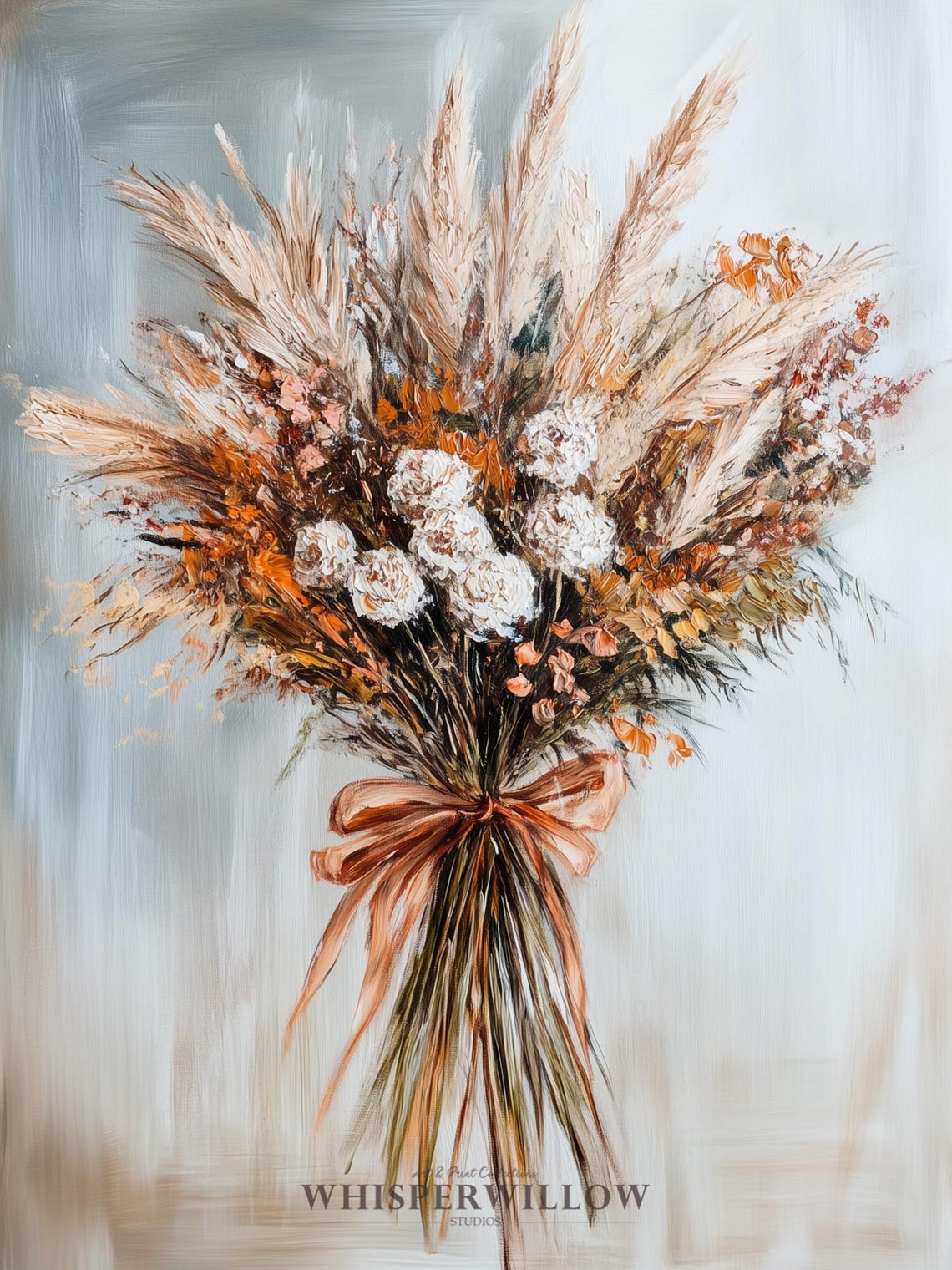 Elegant Autumn Pampas Grass Bouquet with Satin Ribbon Floral Poster - Image 6