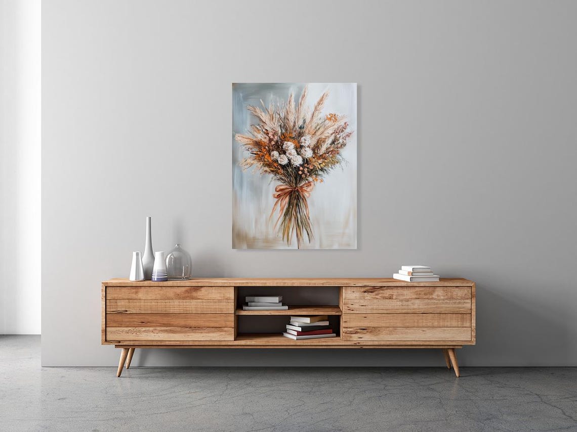 Elegant Autumn Pampas Grass Bouquet with Satin Ribbon Floral Poster - Image 2