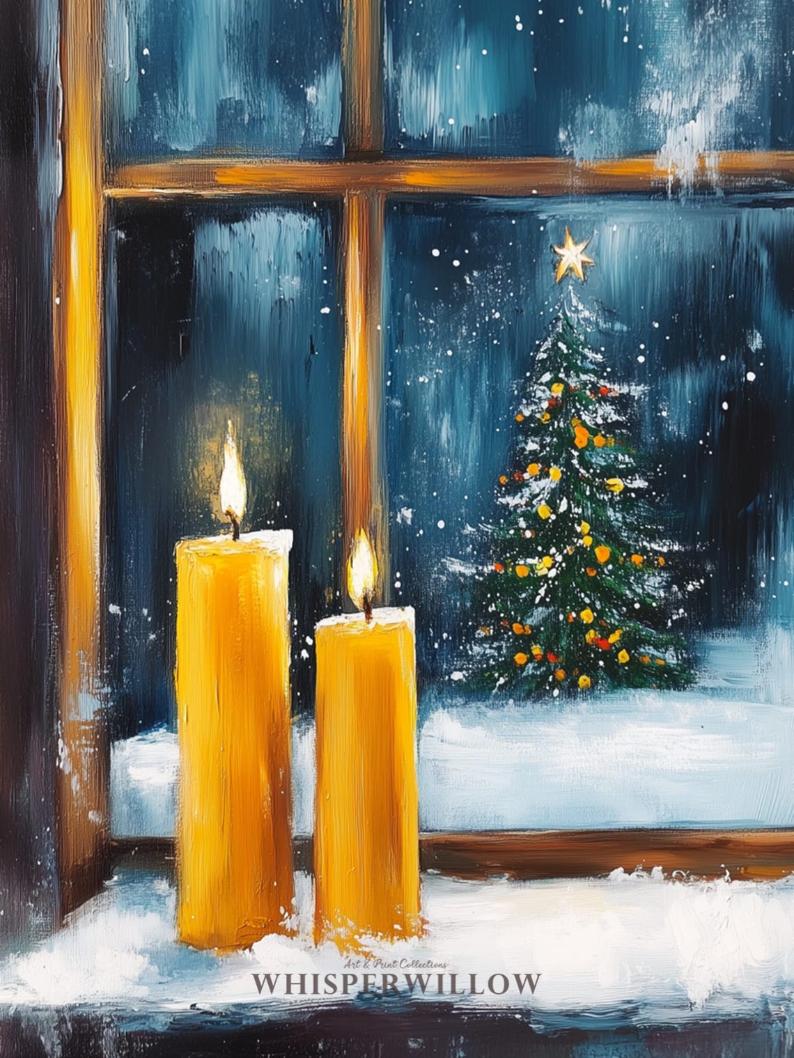 Lit Candles on a Snowy Windowsill with a Christmas Tree Poster - Image 6