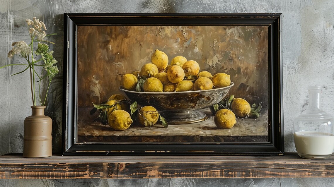Bowl Of Lemons Rustic Still Life Warm Vintage Kitchen Art Poster - Image 3