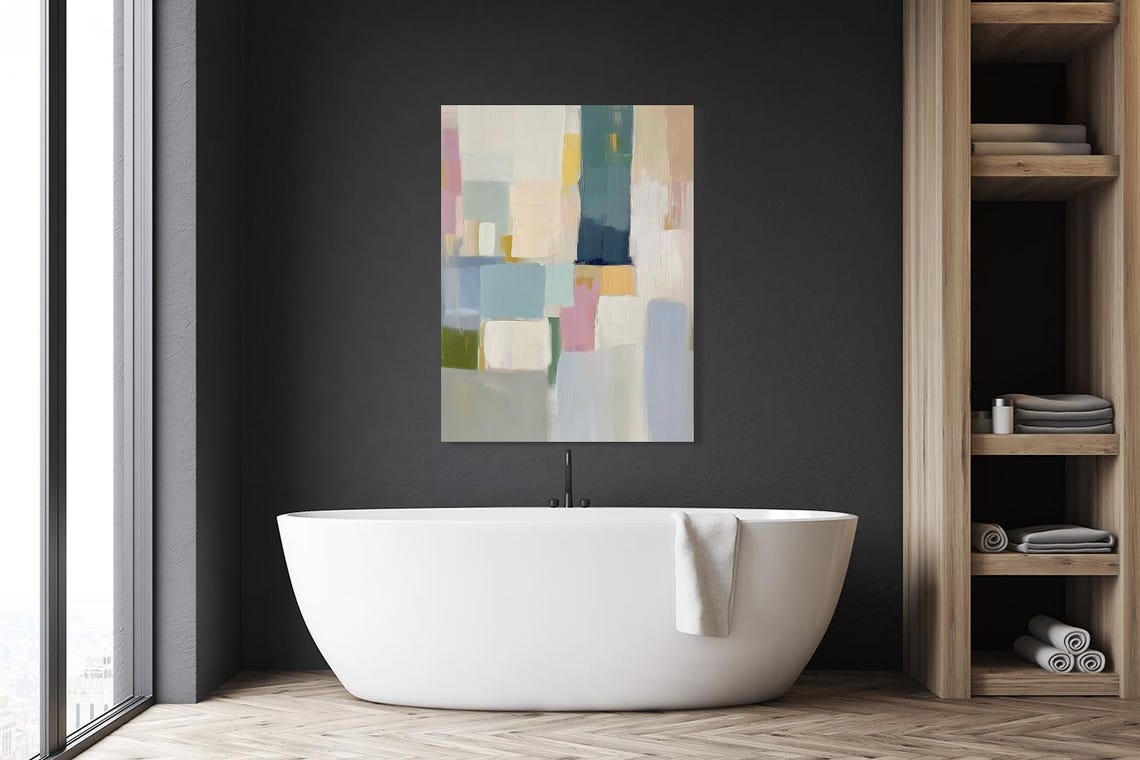 Soft Pastel Abstract Color Block Painting in Neutral Tones Poster - Image 3
