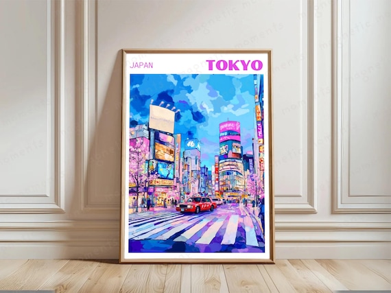 Tokyo Japan Shibuya Crossing Neon Cityscape Travel Art Poster
