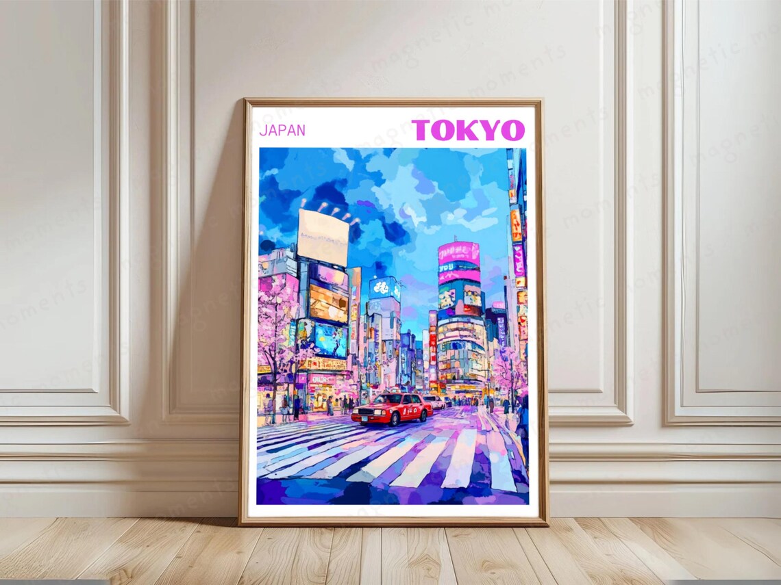 Tokyo Japan Shibuya Crossing Neon Cityscape Travel Art Poster