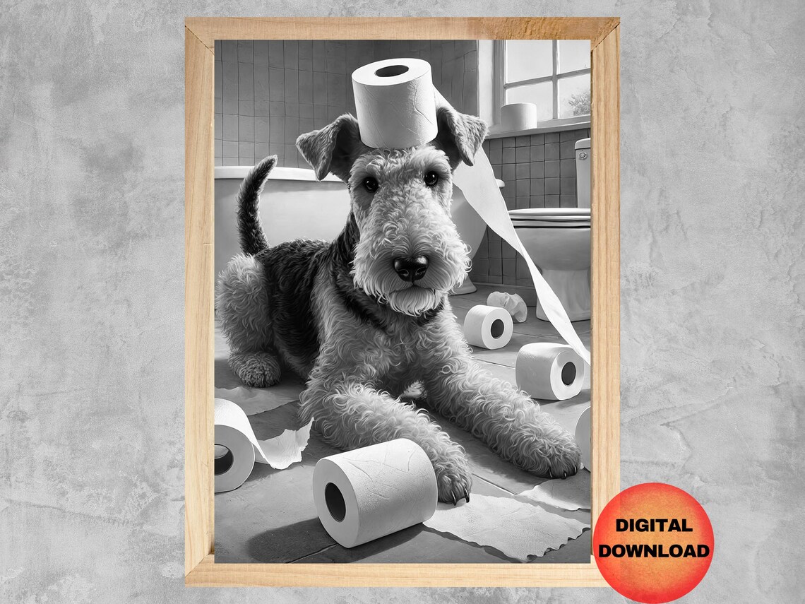 Airedale Bathroom Funny Toilet Paper Poster Print
