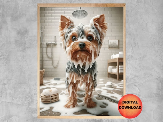 Yorkie Bathtub Wall Art Funny Yorkshire Terrier Bathroom Print For Dog Mom Or Dad Lovers Picture