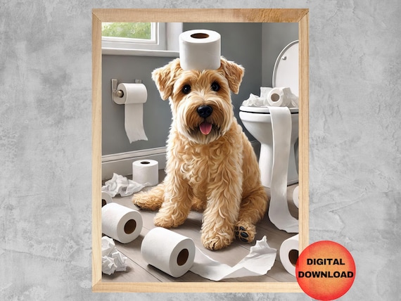 Wheaten Terrier Funny Bathroom Wall Art Soft Coated Toilet Print Paper Painting Dog Lover Gift