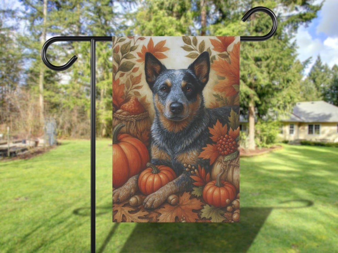 Australian Cattle Dog Fall Pumpkin Harvest Garden Style Art Poster