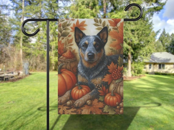 Blue Heeler Fall Garden Flag Autumn Australian Cattle Dog Halloween Yard Sign Cottage Core Pumpkin House Banner Patio Or Porch